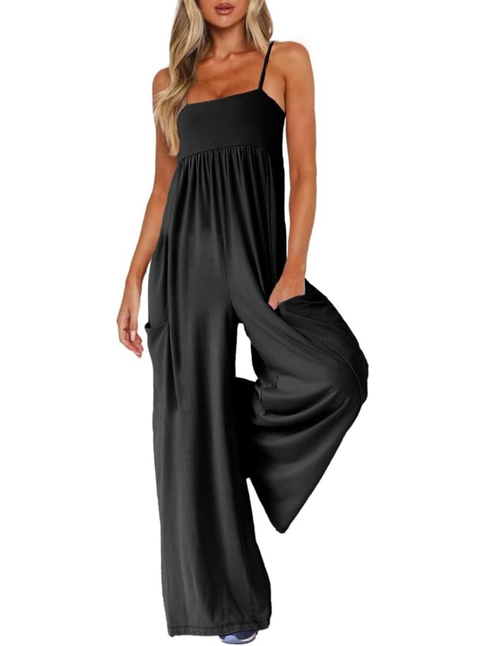 Stylish Spaghetti Strap Wide Leg Jumpsuit with Pockets - Summer Casual Romper